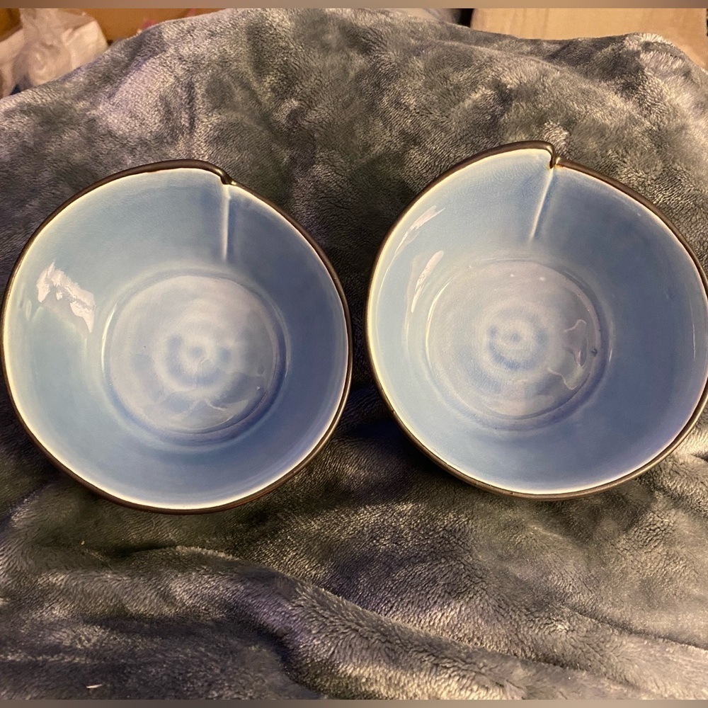 Pier 1 Imports bowls set 2 brown outside light blue inside crackle rice bowl UBG